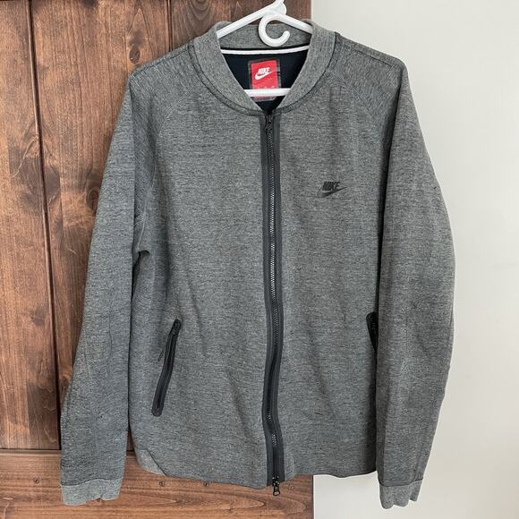Mens Nike Tech Fleece Varsity Jacket Size XL Full Zip Tumbled Grey Black - Picture 1 of 10
